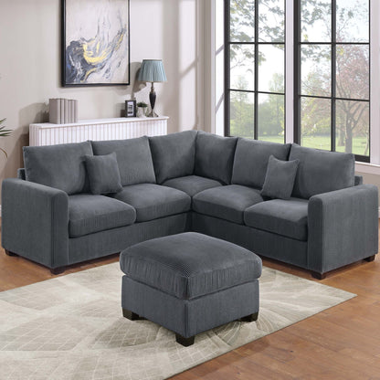 Modern Style L-Shaped Sectional Set With Ottoman Home Essentials