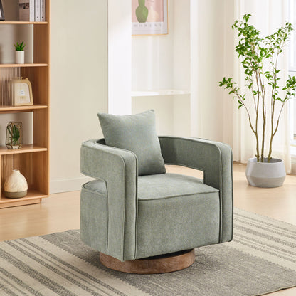 Swivel Accent Open Back Barrel Chair With Weathered Base Home Essentials