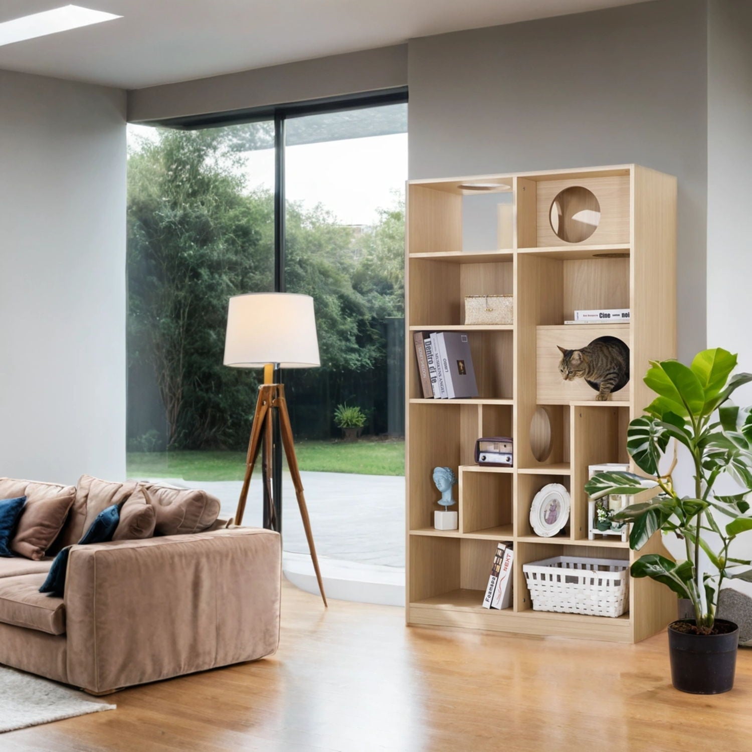 Furniture Style Cat Bookcase Cat Tree Shelves - Natural Daily Nest