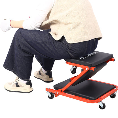 Mechanic Creeper, Z Creeper Seat 2 In 1 Low Profile With 6 Wheels Steel Vinyl - Red Daily Nest
