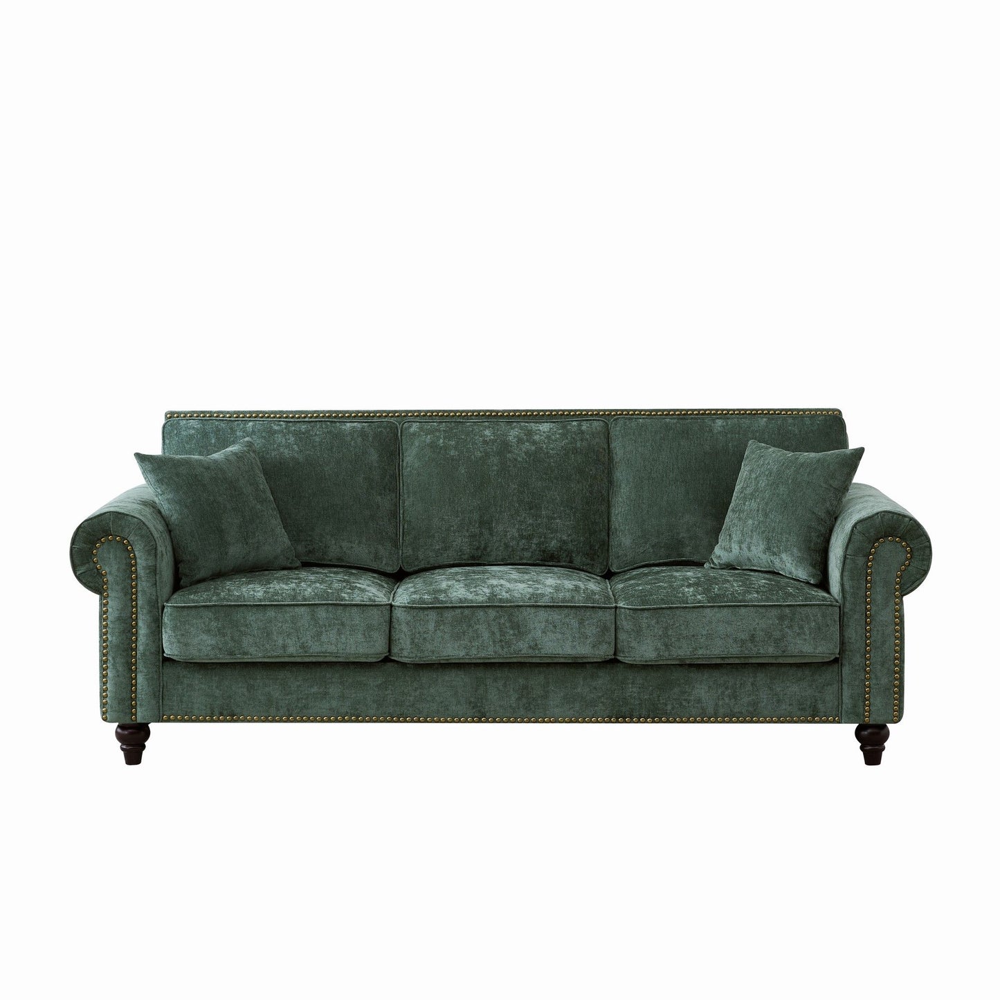 3 Seater Sofa With Tufted Upholstery, Rolled Arms, Nailhead Trim Home Essentials