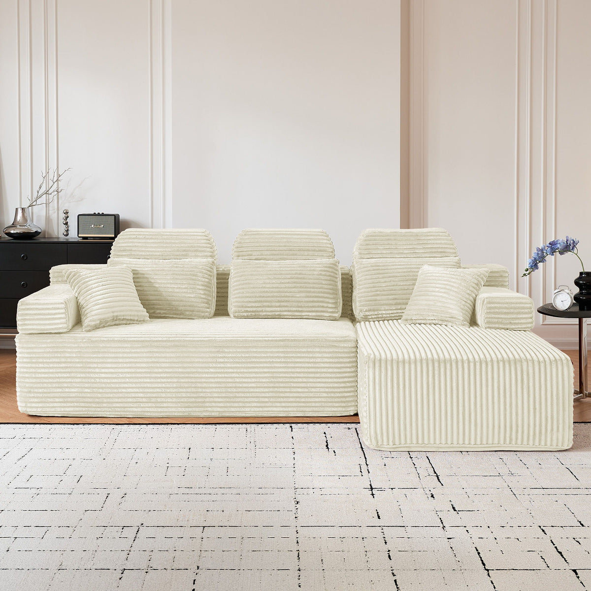 Sectional Sleeper Sofa & Storage Pockets, Modular Couch With Throw Pillows For Living Room Home Essentials