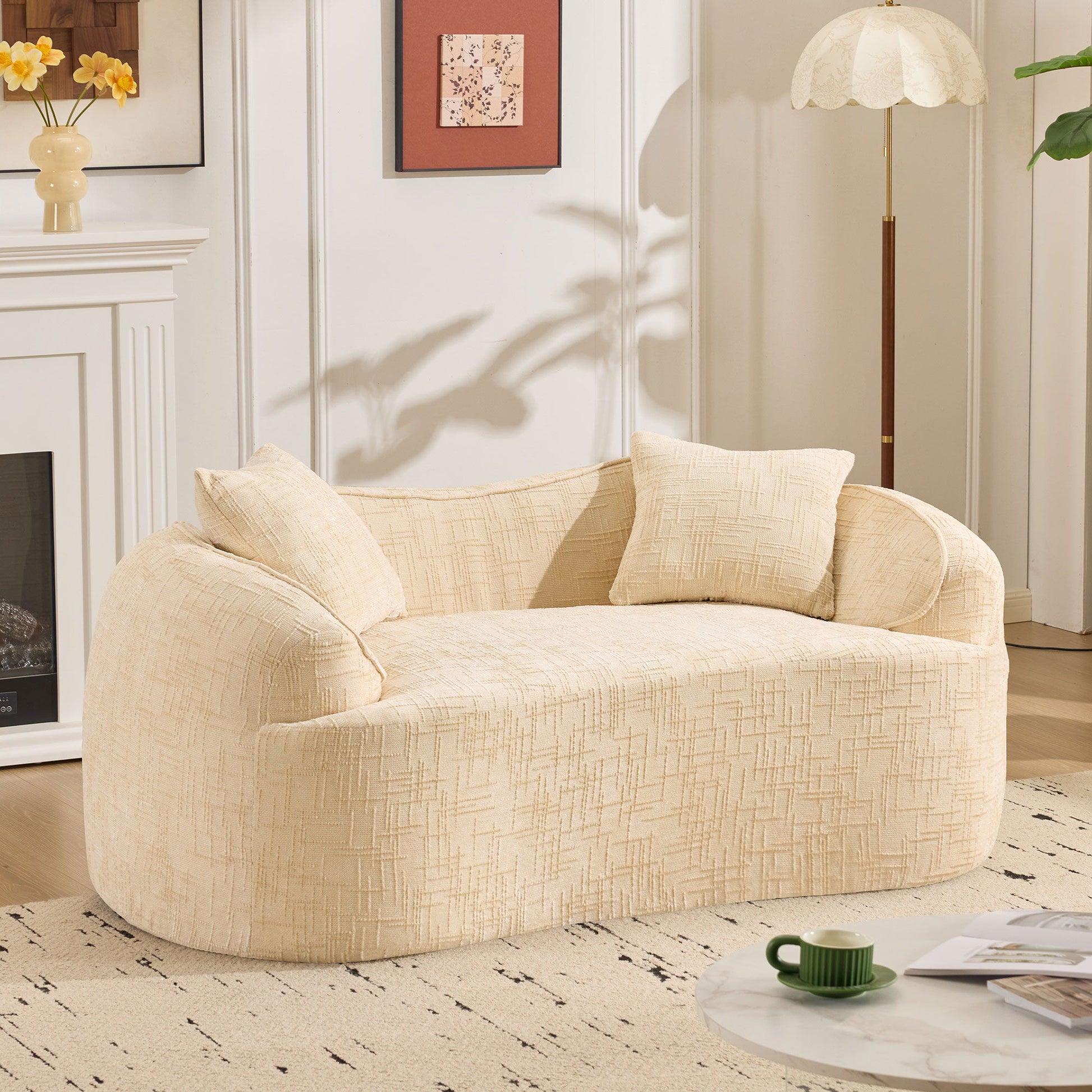 Curved 2 Person Compress Sofa With Armrests, Includes Pillows Home Essentials