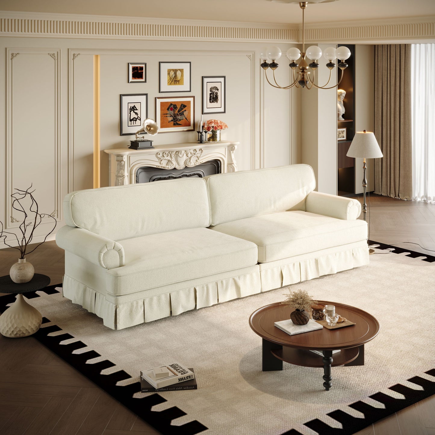 Luxuriously Comfortable Cloud Couch Sofa With Elegant Rolled Arms & Pleated Skirt Design Home Essentials