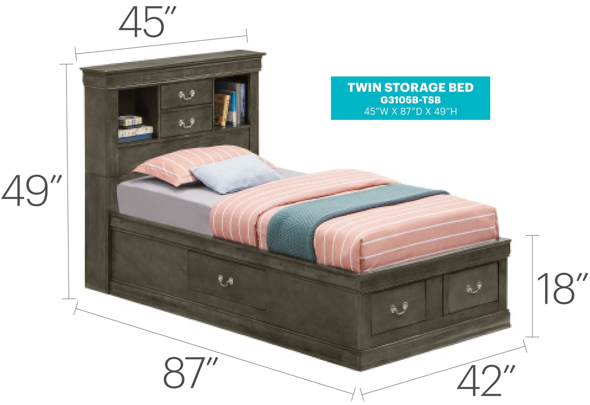 Traditional Style Bookcase Storage Bed Glory Furniture
