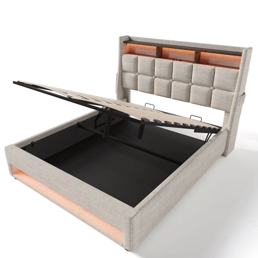 Upholstered Platform Bed With A Hydraulic Storage System, LED And USB Charging (Without Mattress) Artistry At Home