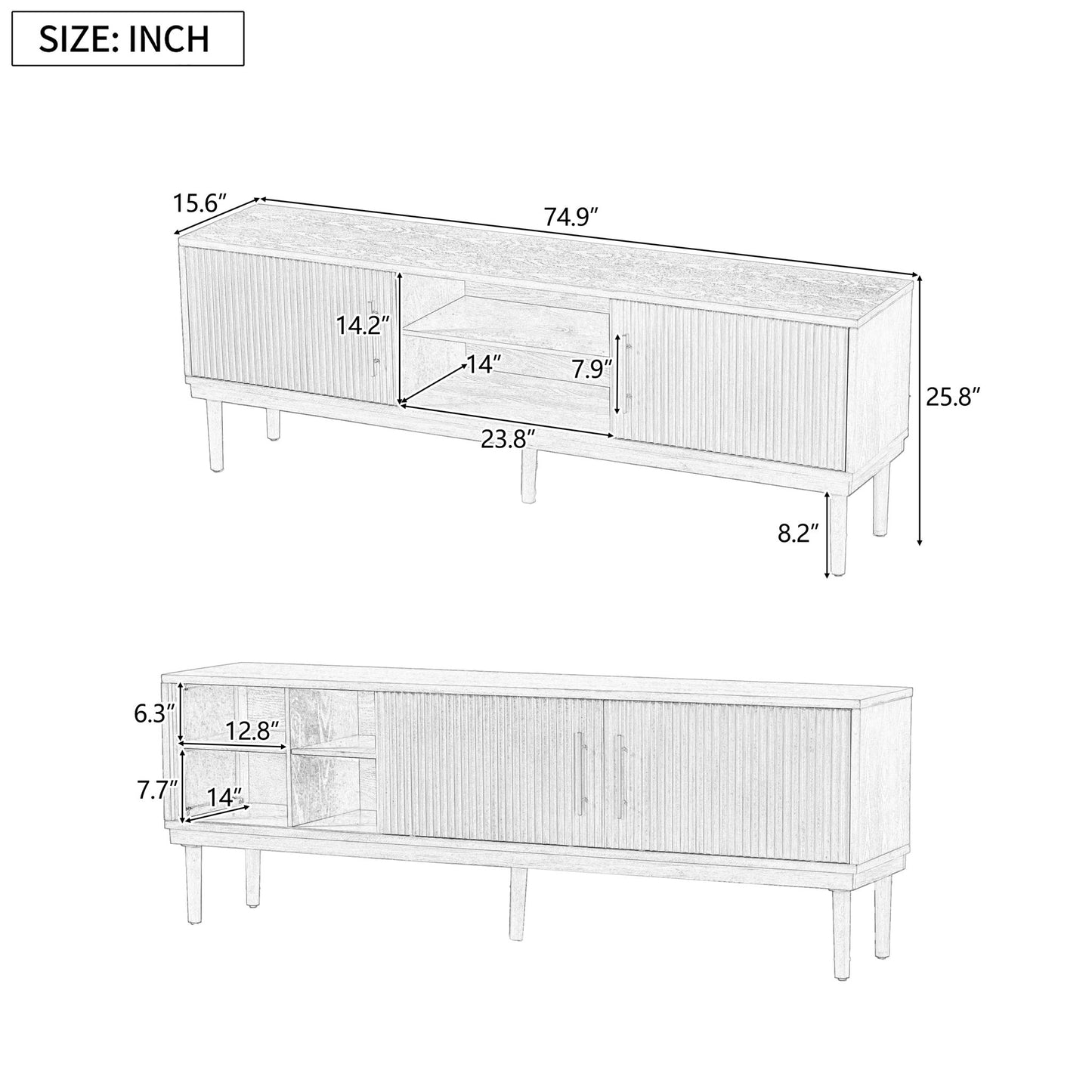 TV Stand With Vertical Slatted Doors And Sliding Panels, Solid Wood Legs - Brown Noble House
