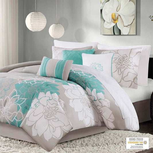 Lola - Twin Comforter Set - Aqua Madison Park