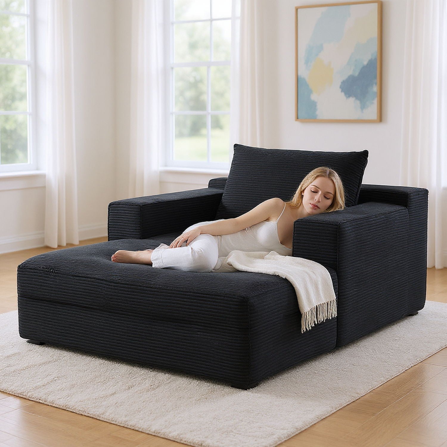 Convertible Chaise Lounge Chair With Wide Armrest & Throw Pillows US Pride