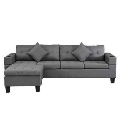 Sectional Sofa Set For Living Room With L Shape Chaise Lounge, Cup Holder And Left Or Right Hand Chaise Modern 4 Seat Home Essentials