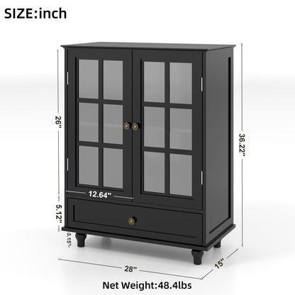 Minimalist Buffet Cabinet With Double Glass Doors And Drawer Home Essentials