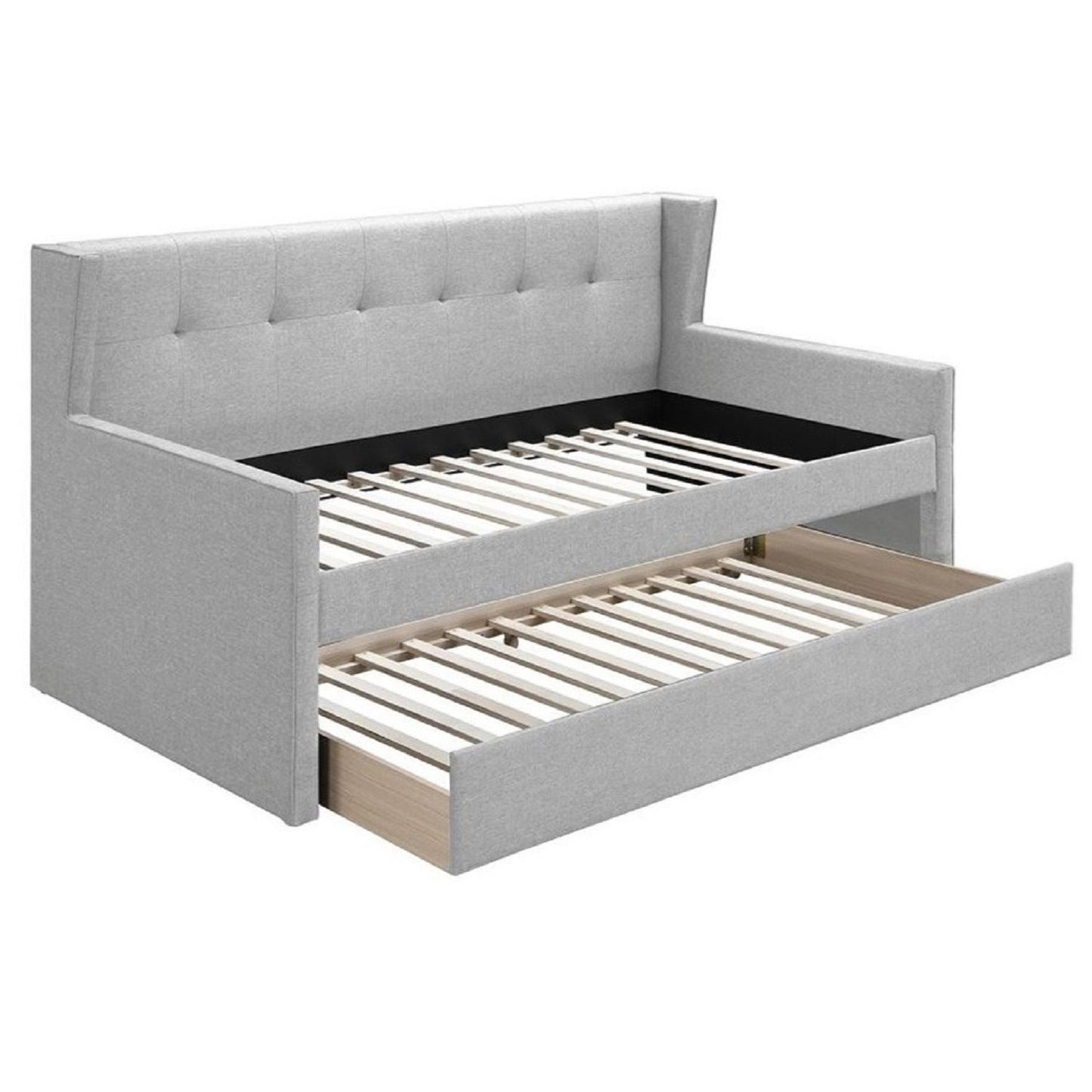 Daybed With Slat Trundle, Button Tufted - Light Gray Home Essentials