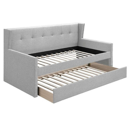 Daybed With Slat Trundle, Button Tufted - Light Gray Home Essentials