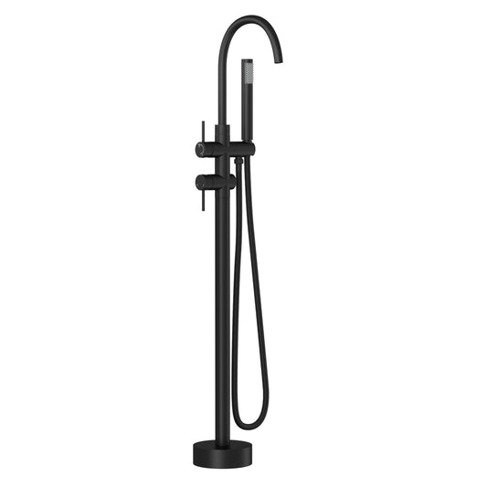 Freestanding Bathtub Faucet Floor Mount Tub Filler With Swivel Gooseneck Spout And Cylinder Handheld Daily Nest