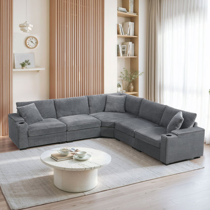 Convertible L Shaped Sectional Corner Couch With Armrest Storage Cup Holders USB Charger, Irregular Corner Oversized Comfy Modular Sofa Luxe & Co.