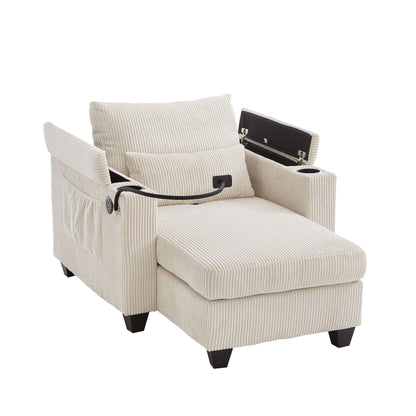 Convertible Chaise Lounge Sofa Chair With USB Ports, Cup Holders, Phone Holder And Storage Hearth and Haven