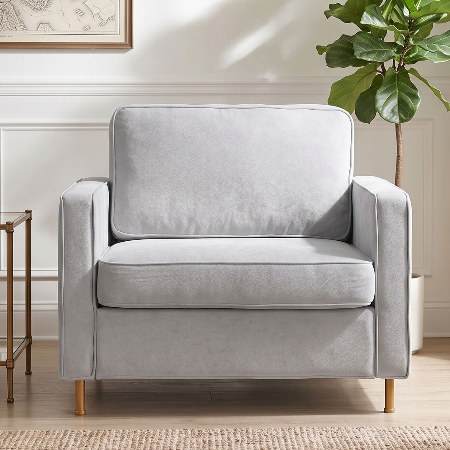 Accent Chair Upholstered Single Sofa With Square Arms, Sewn Pillow Back For Living Room Noble House