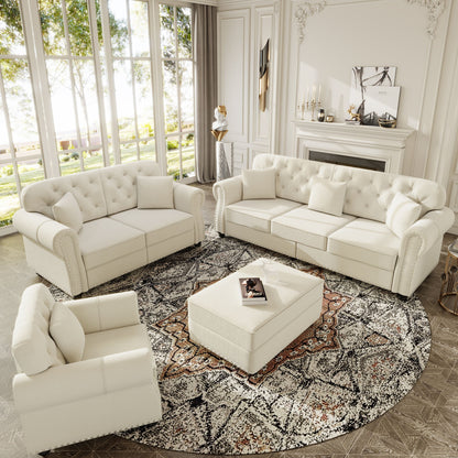 Upholstered Sofa Set With Nailhead Trim And Rolled Armrests, Includes Pillows Home Essentials