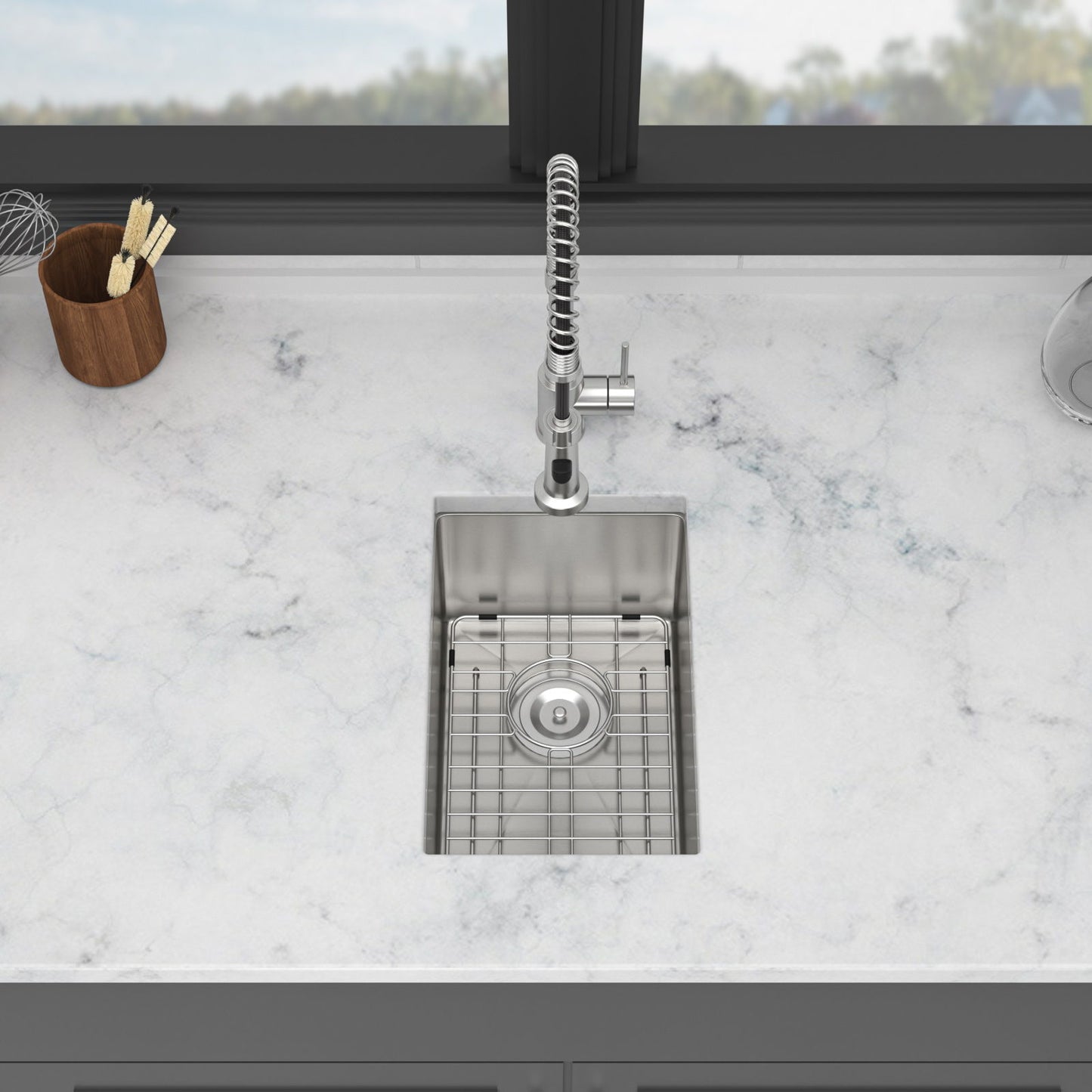 12" Undermount Kitchen Sink, Deep Single Bowl - Brushed Nickel Daily Nest