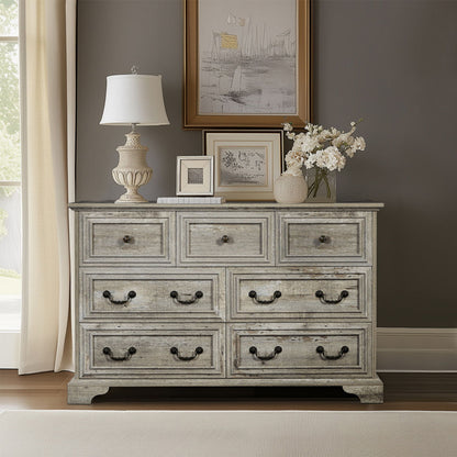 Farmhouse Vintage 7 Drawers Dresser With Natural Texture Home Essentials