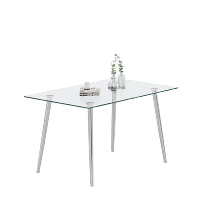 Thick Tempered Glass Top Dining Table & Stainless Steel Legs - Silver Home Essentials