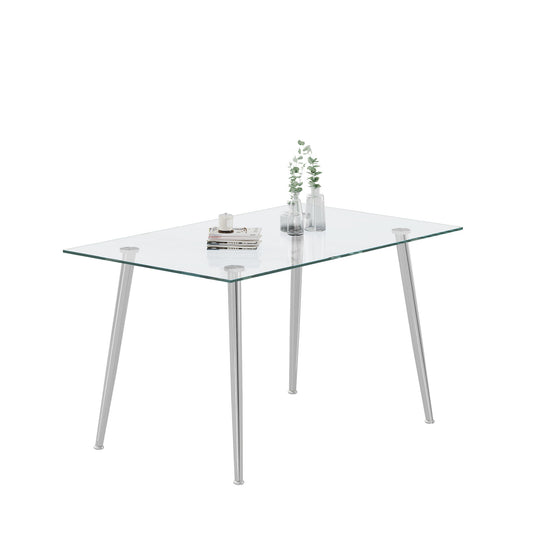 Thick Tempered Glass Top Dining Table & Stainless Steel Legs - Silver Home Essentials