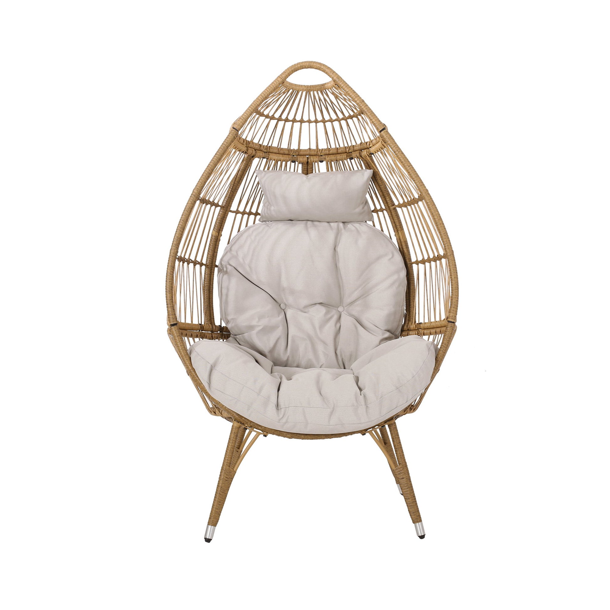 Basket Chair With Teardrop Shape And Water Resistant Cushion - Natural Noble House