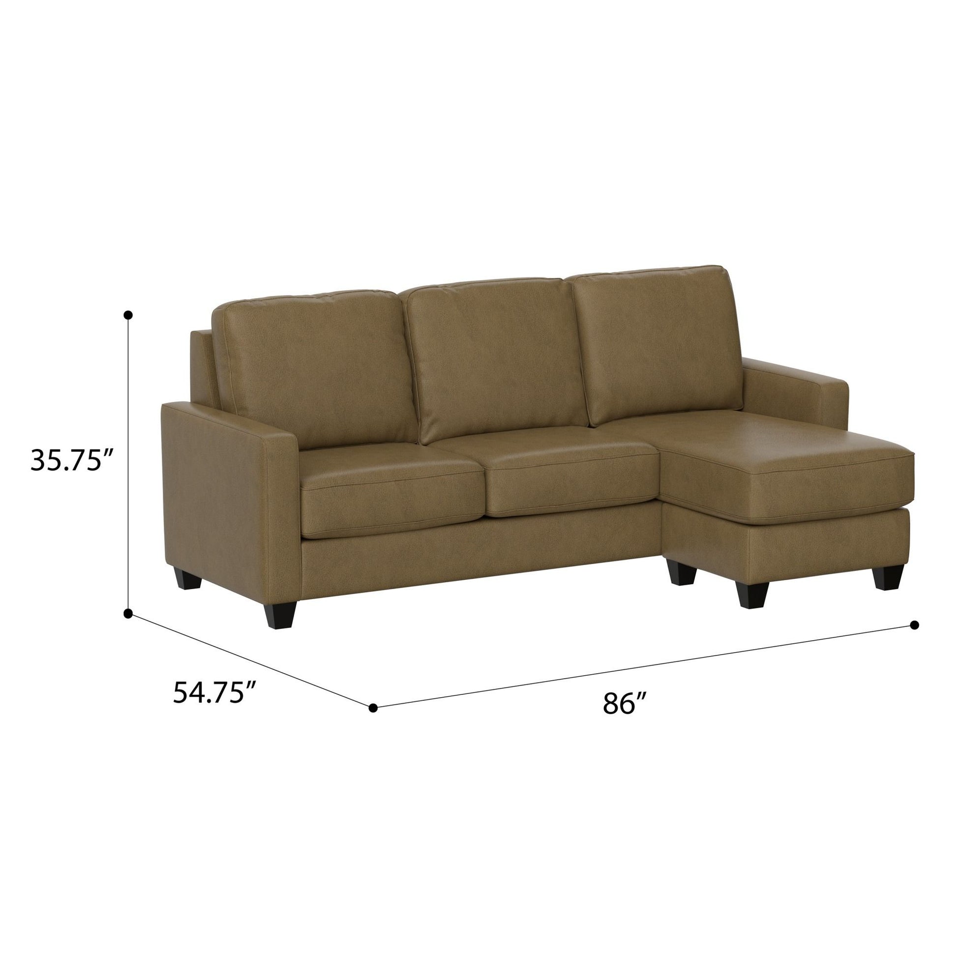 2 Piece Sofa With Chaise, Comfortable Seating For 3, Tapered Feet, USB Charging Console - Brown Home Essentials