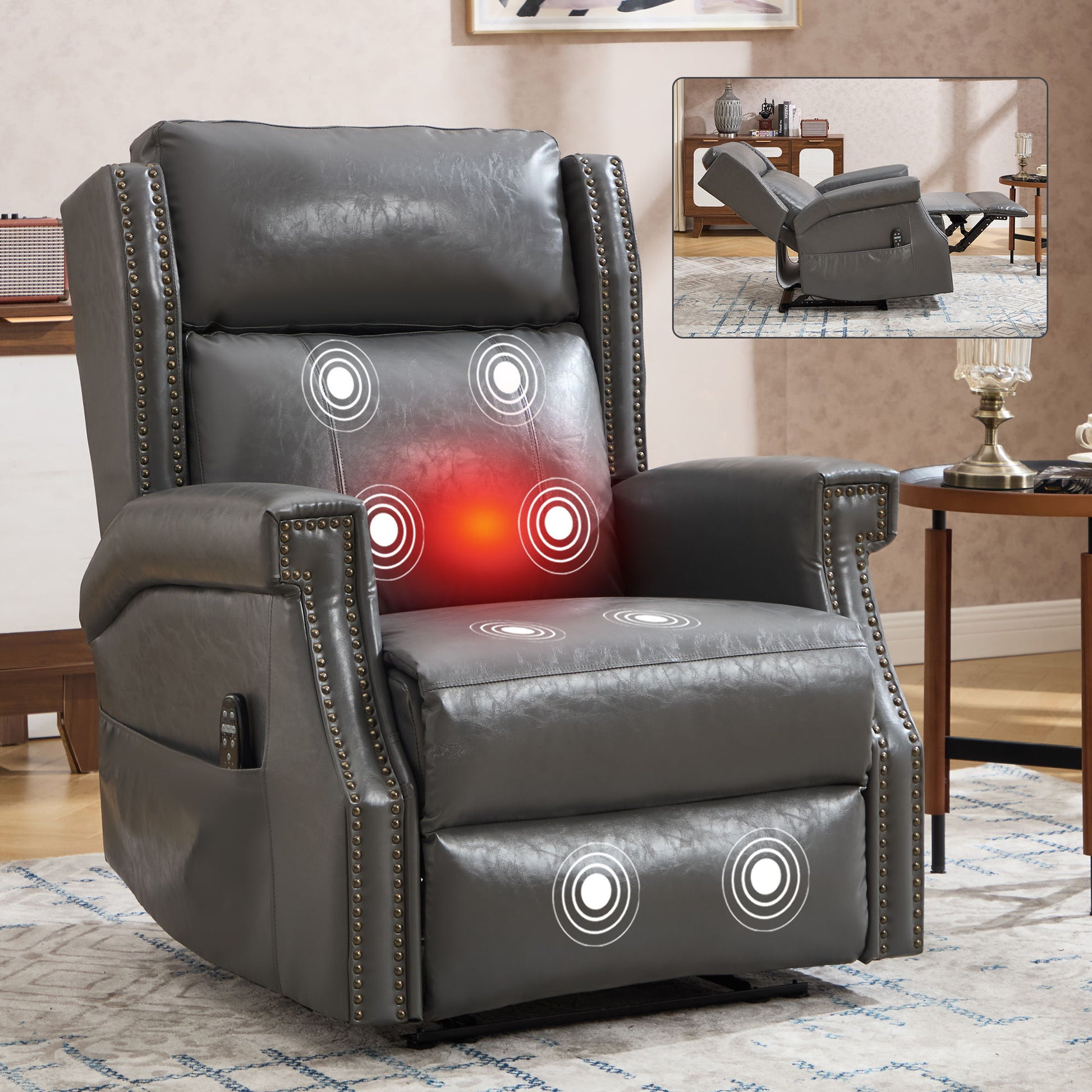 Manual Recliner Chair  With Heavy Duty Motion Mechanism, 8 Vibrating Nodes And 3 Massage Modes For Living Room Home Essentials