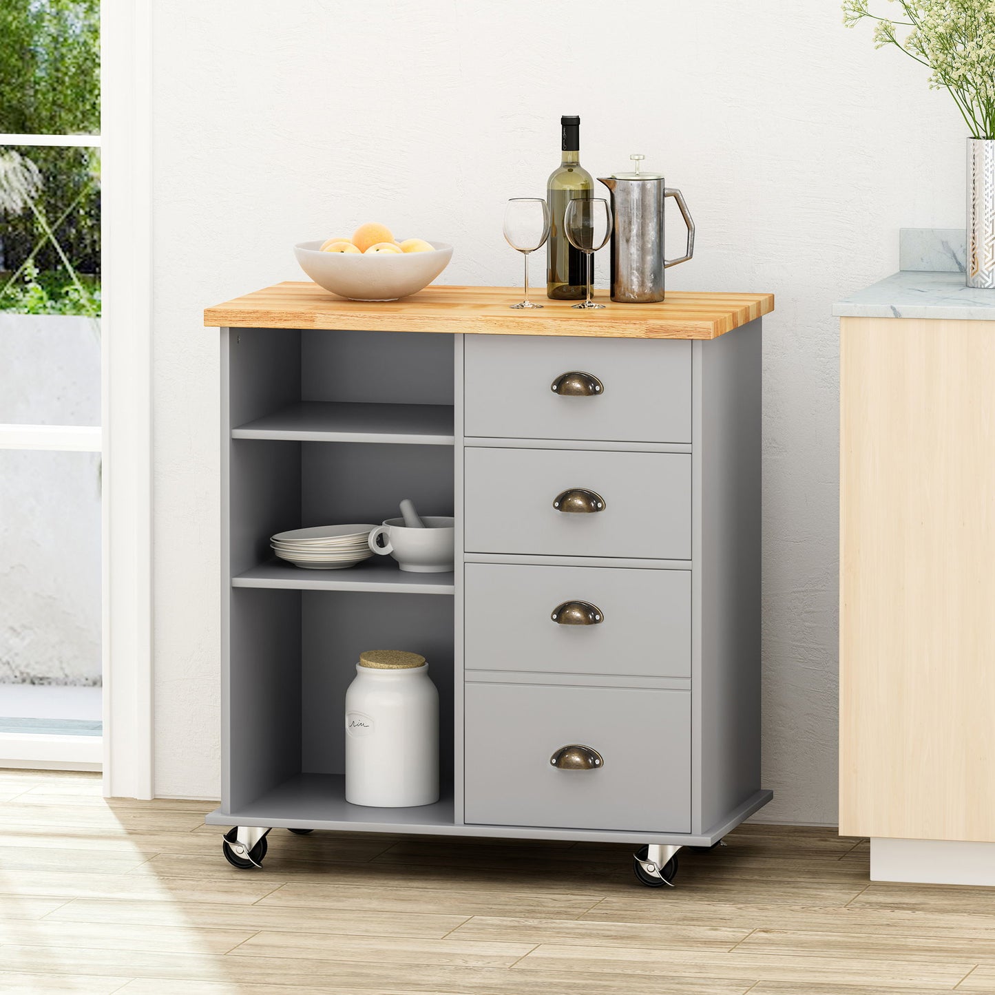 Yohaan - Contemporary Kitchen Cart With Wheels Noble House
