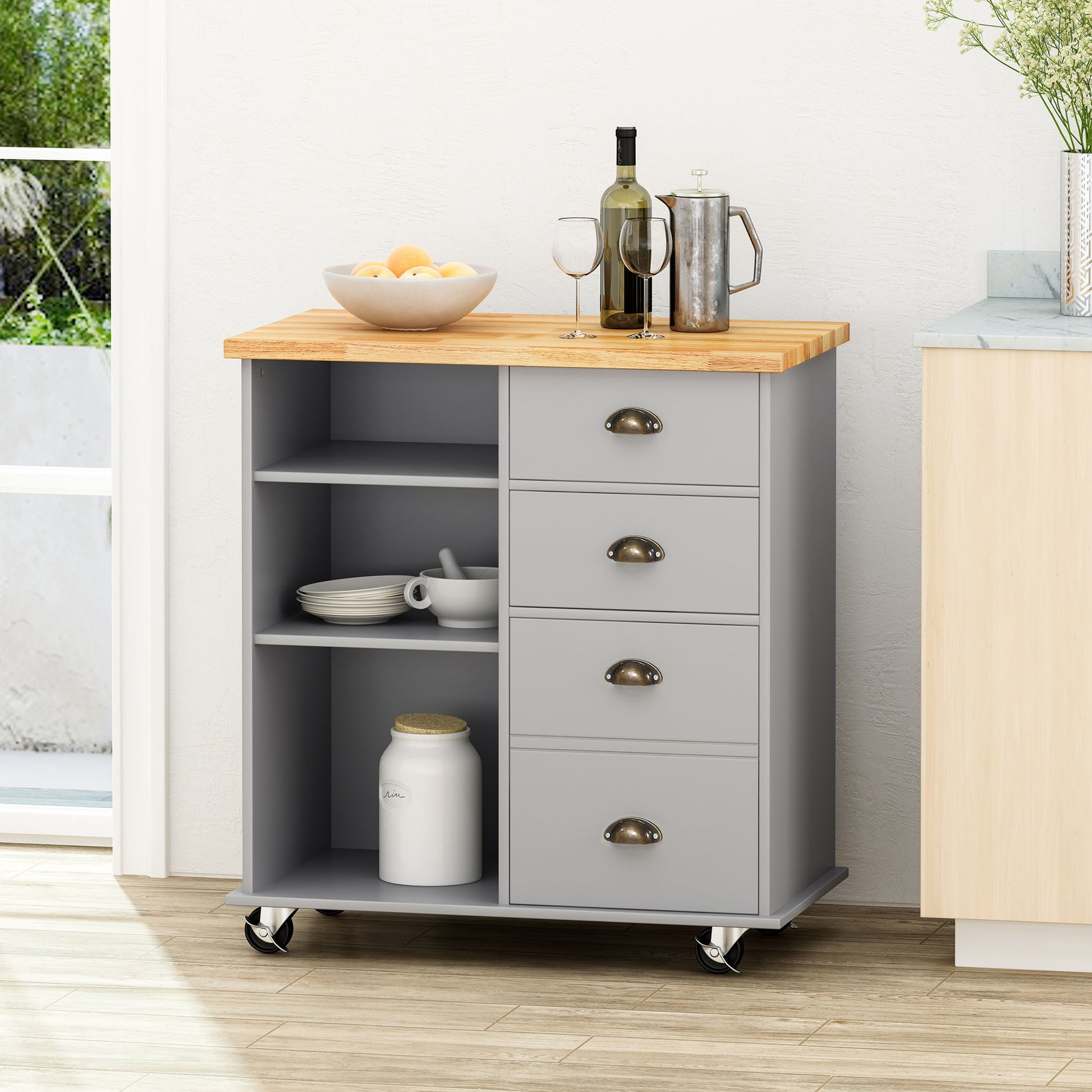 Yohaan - Contemporary Kitchen Cart With Wheels Noble House