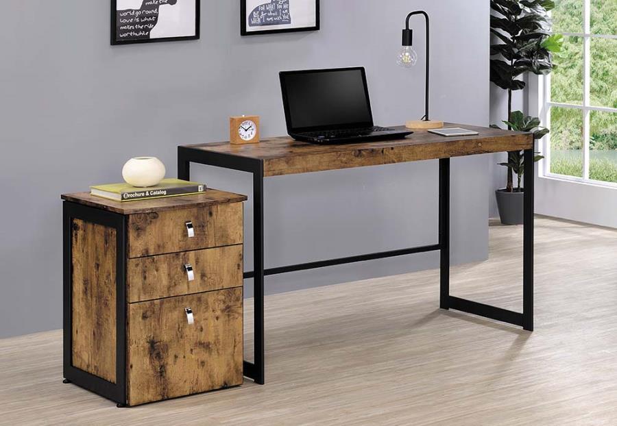 Estrella - 2 Piece Office Desk File Cabinet Set - Rustic Nutmeg