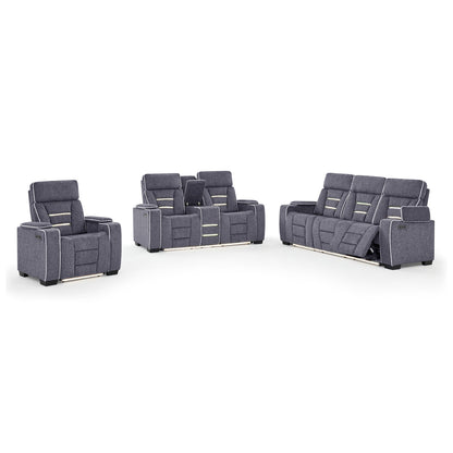 Austin - 3 Piece Reclining Sofa And Loveseat With Storage Arms - Gray Global Furniture USA