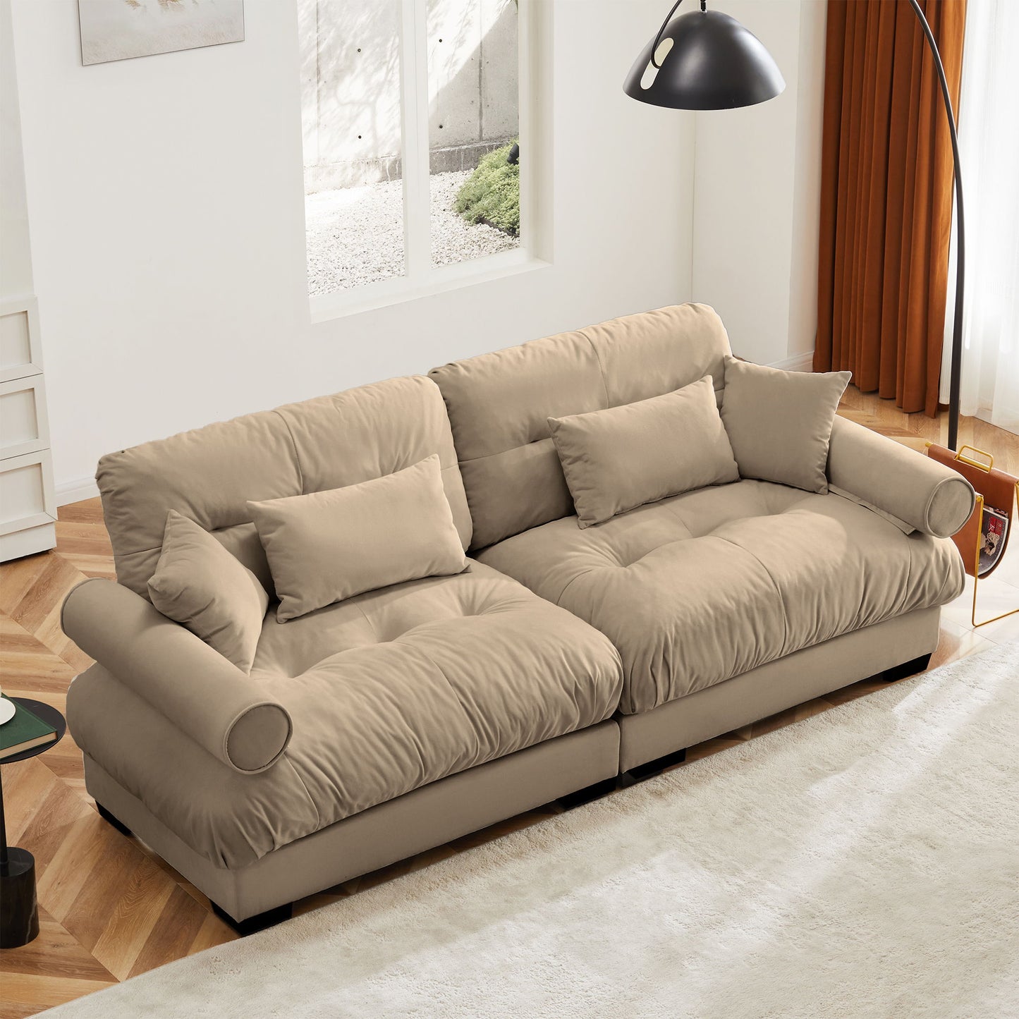 Modern Oversize Sofa With Cloud Like Comfort, Featuring Waist And Throw Pillows Home Essentials