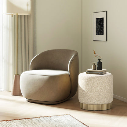 Hampton - Round Upholstered Ottoman With Scalloped Base - Speckled Egg Beige Jennifer Taylor Home