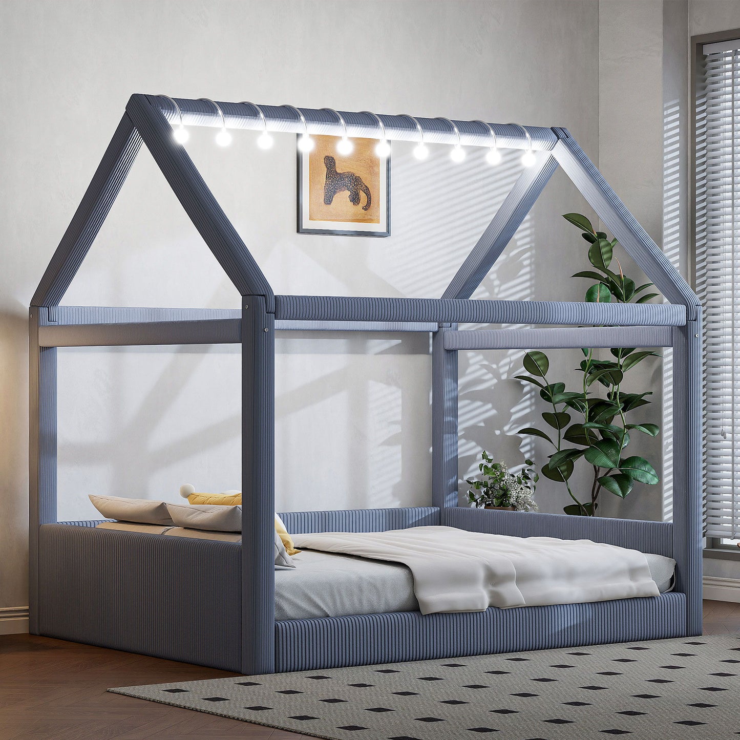 Upholstered House Style Daybed With LED Light Strips Dreamland