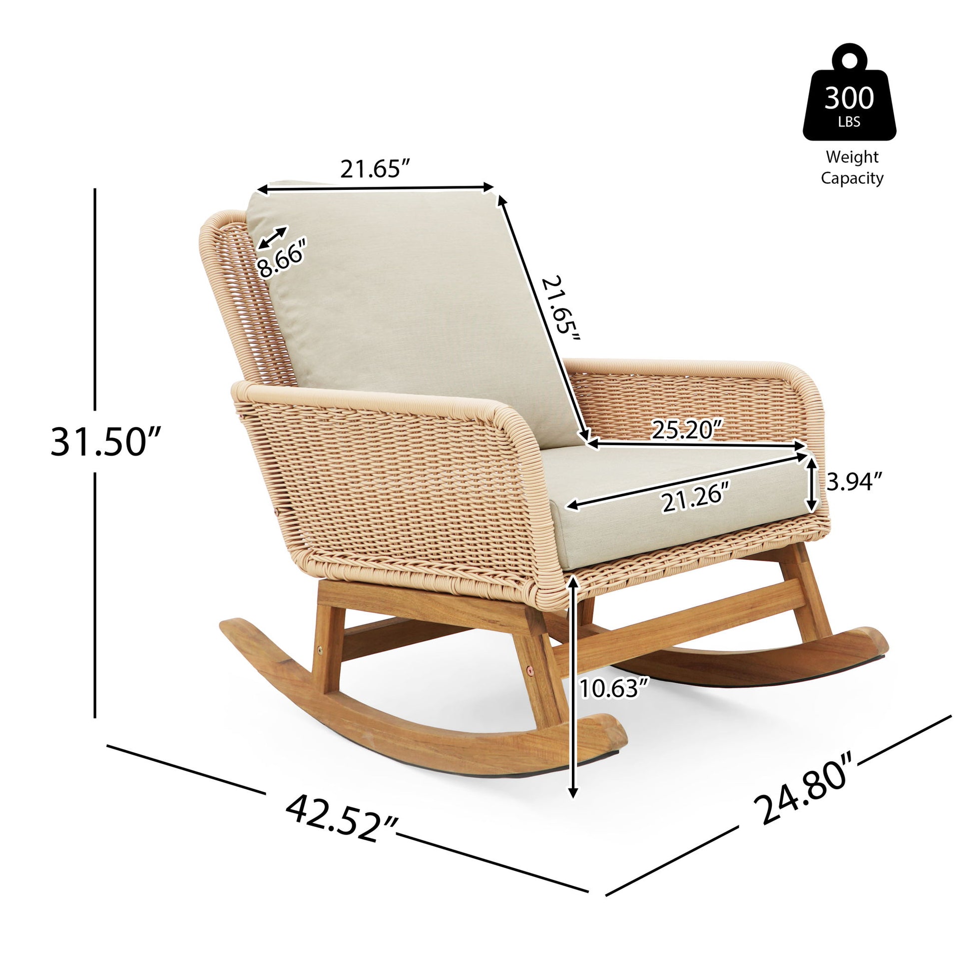 Modern 3 Piece Outdoor Seating Set With Cushioned Rattan Rocking Chairs And Wooden Accent Table Noble House