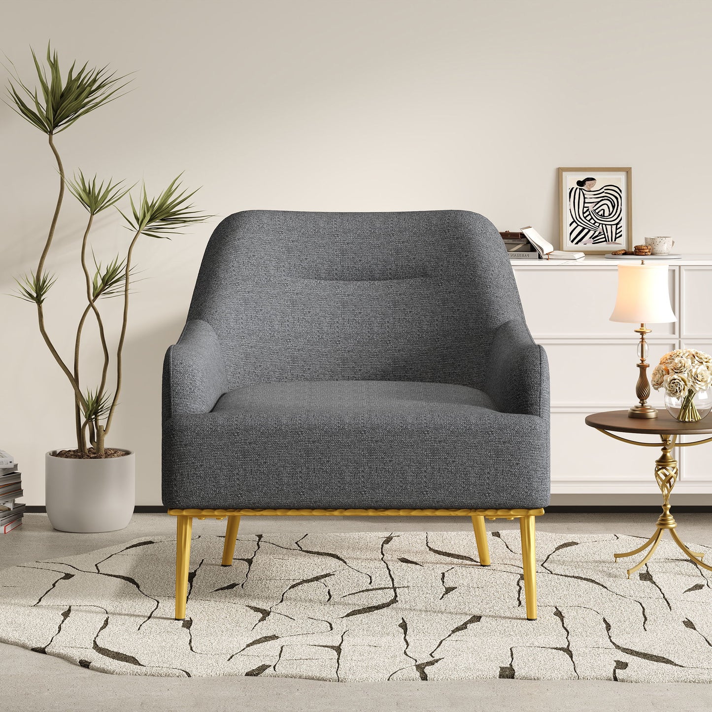 Modern Elegance Accent Chair With Curved Backrest Noble House