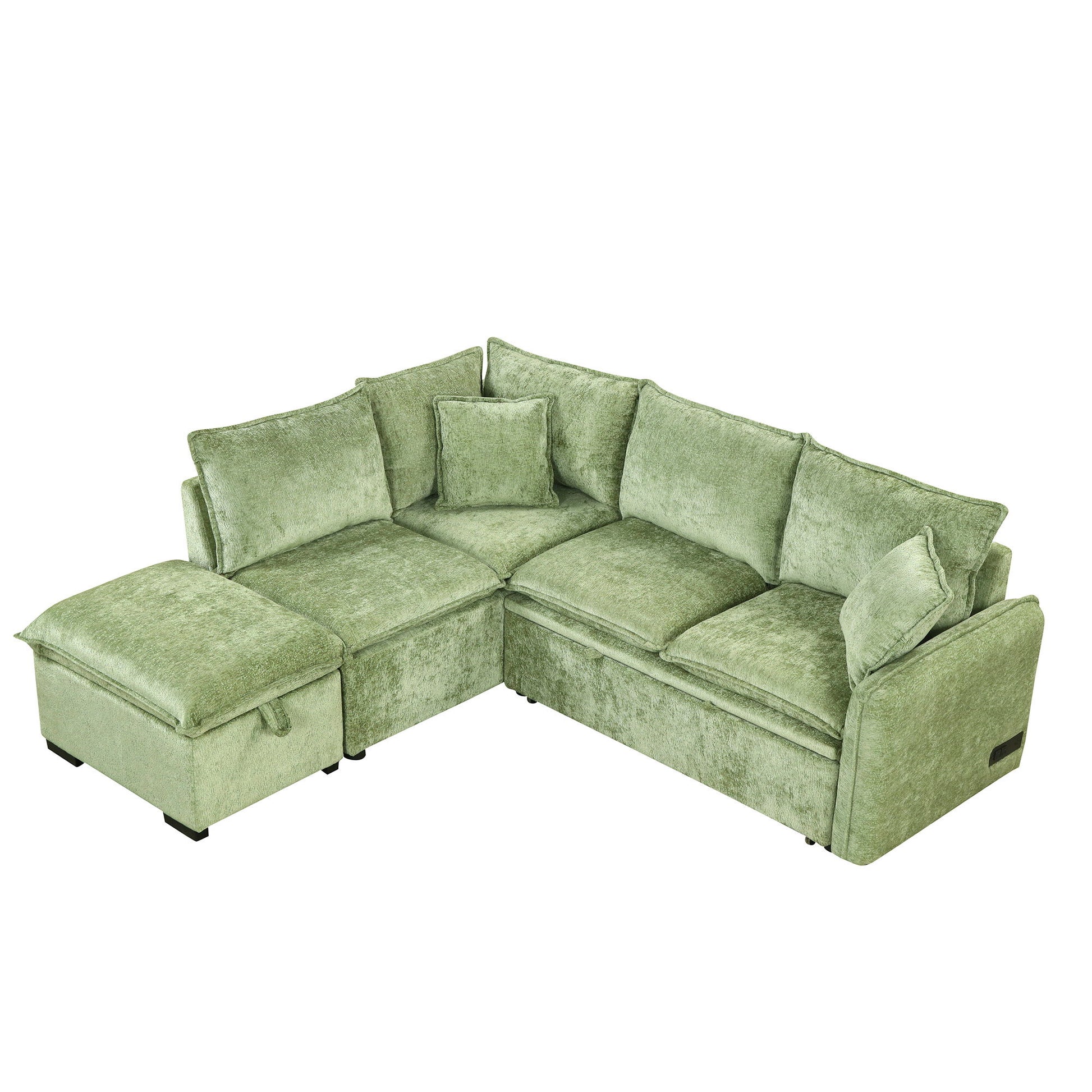 Convertible Sofa Bed Sectional Sofa Sleeper L-Shaped Sofa With A Storage Ottoman, Two Pillows, Two Power Sockets And Two USB Ports For Living Room Hearth and Haven