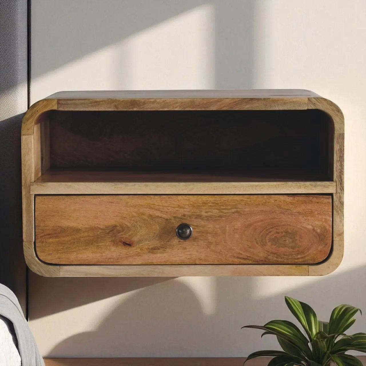 Curved Upper Slot Floating Nightstand Artisan Furniture