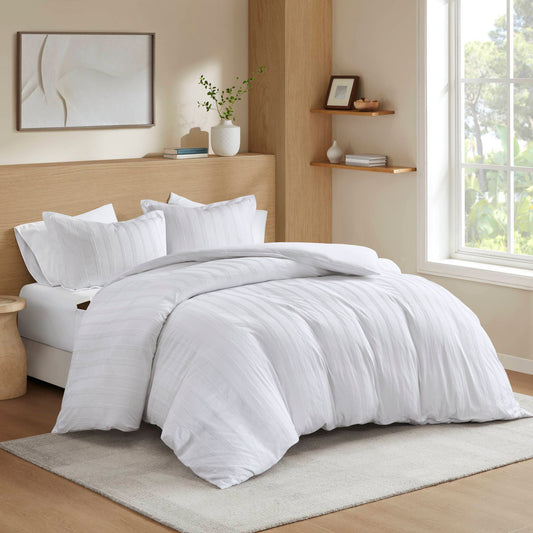 Logan - California King Striped Duvet Set - White Super Listing