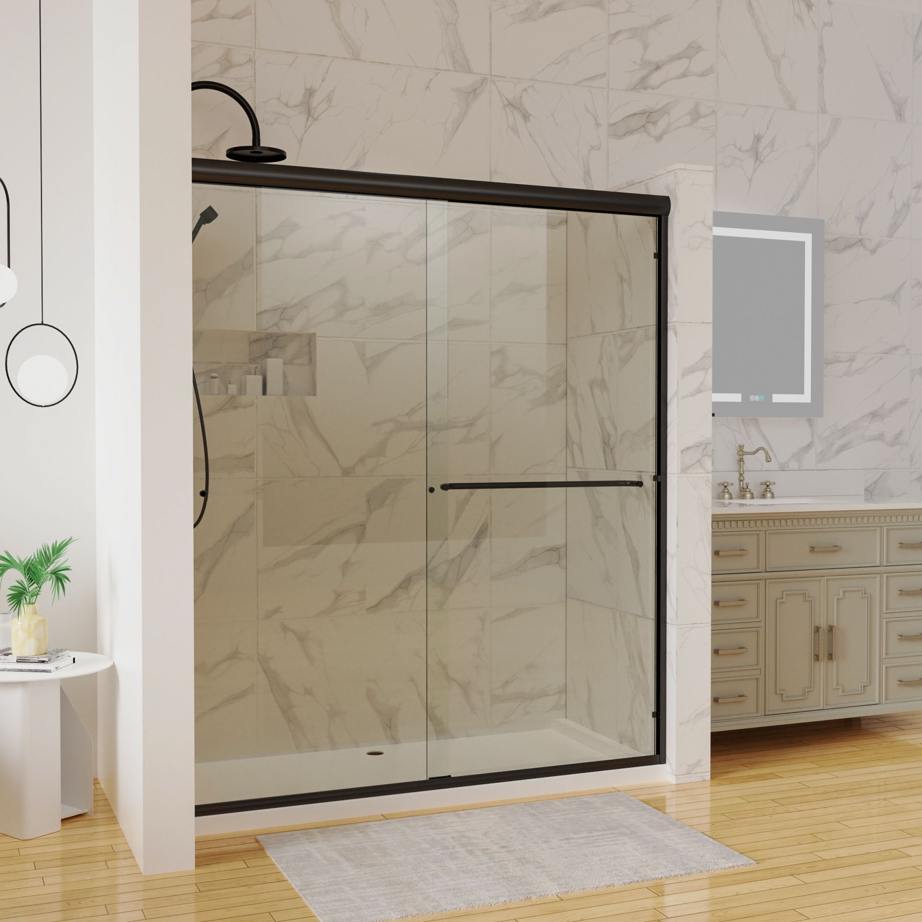 Traditional Sliding Shower Door With Clear Glass - Matte Black Daily Nest