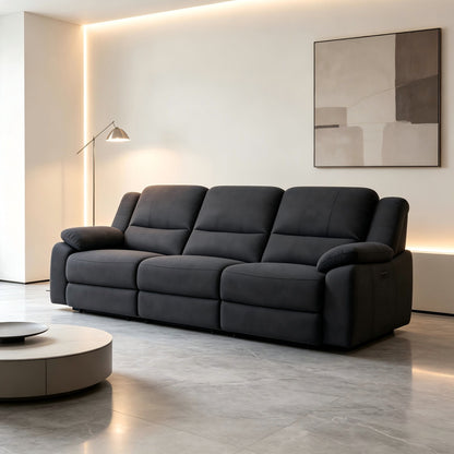 3 Seat Manual Reclining Sofa With Deep Recline - Black Home Essentials