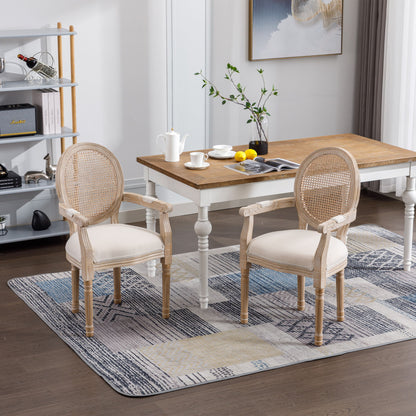 French Vintage Upholstered Fabric Dining Armchair (Set of 2) - Beige Home Essentials