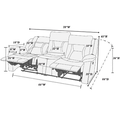 Modern Reclining Sofa With Pillow Arms And Headrest Home Essentials