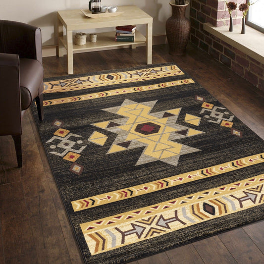 Tribes - 5'3" X 7'3" Southwest Area Rug - Black Icona Home Decor