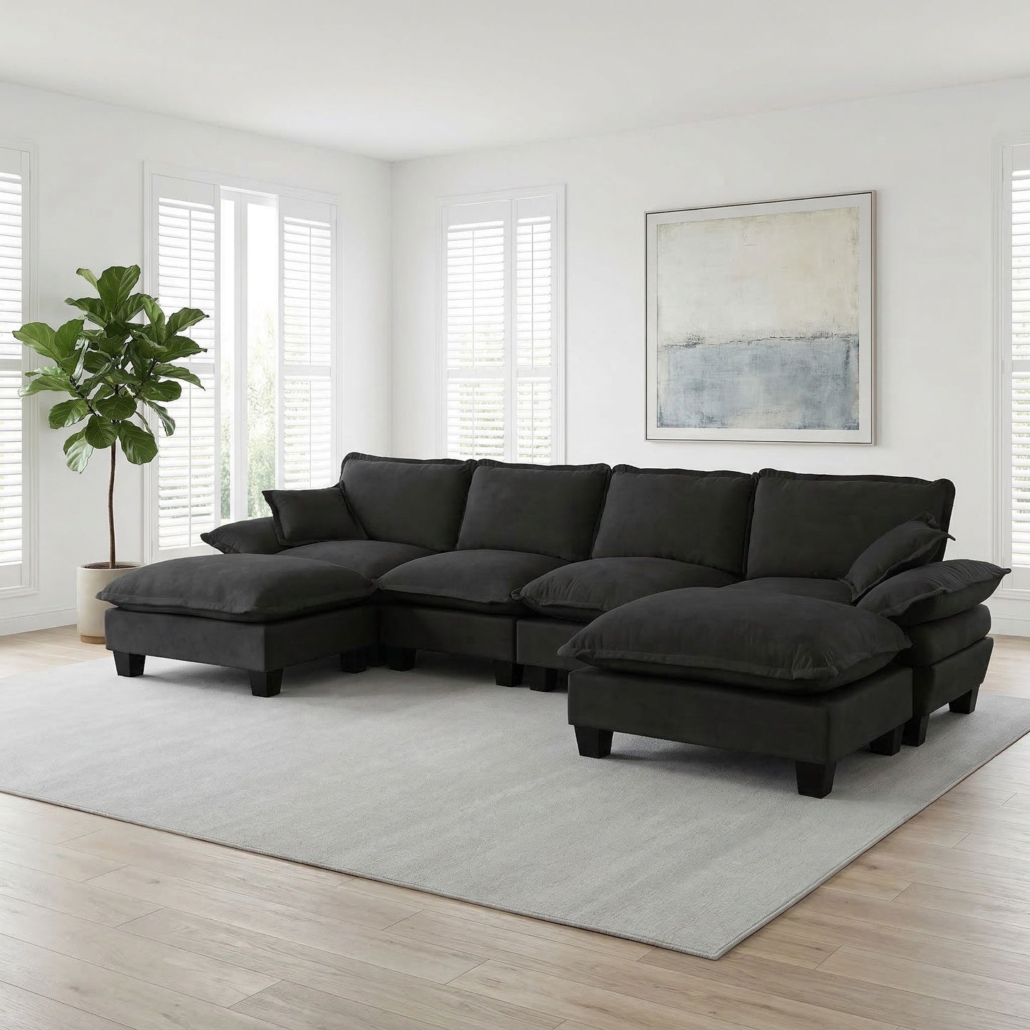 Modular Sectional Sofa With Movable Ottoman & Pillows Home Essentials