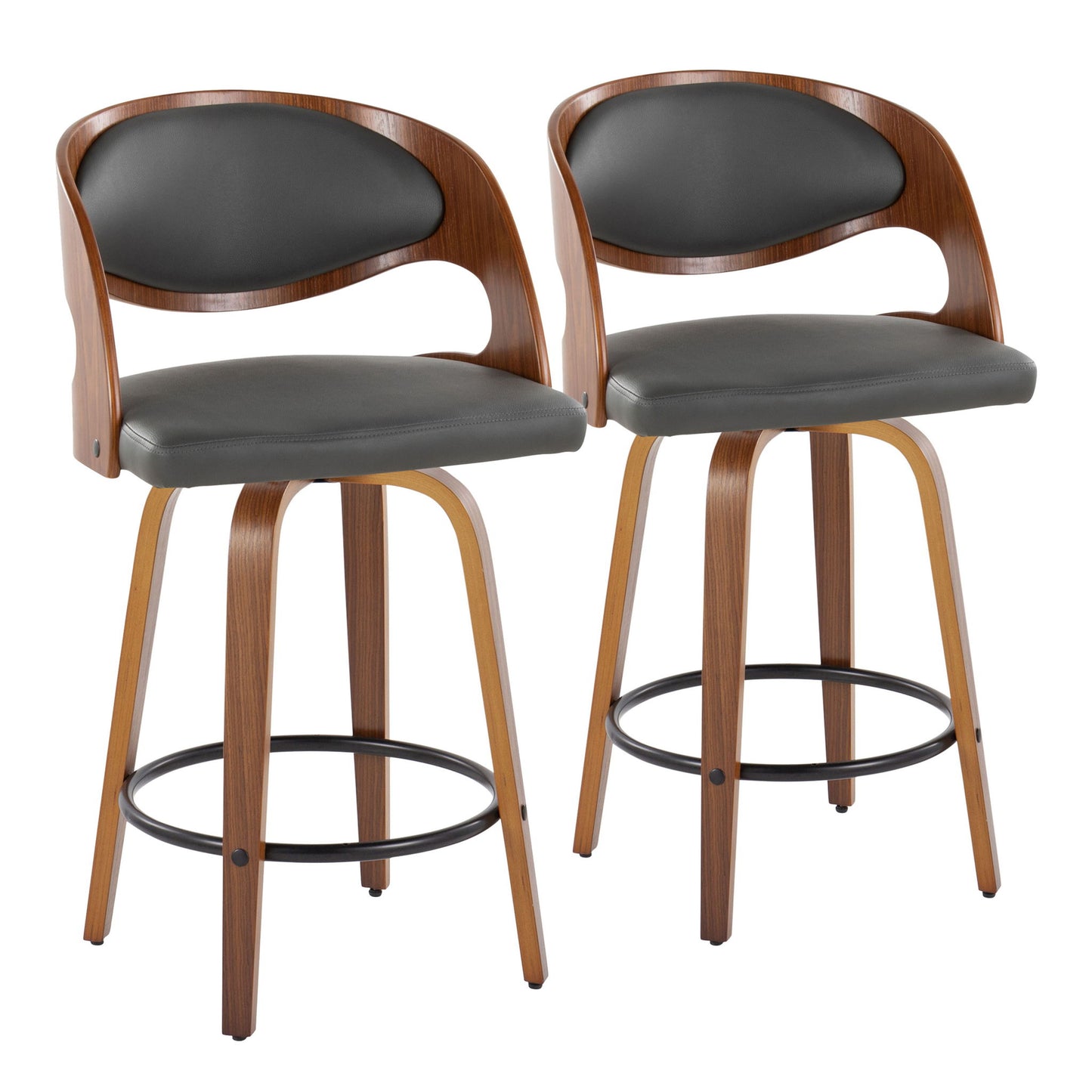 Pino - Mid Century Modern Fixed Height Barstool With Swivel With Round Footrest (Set of 2) Lumi Source