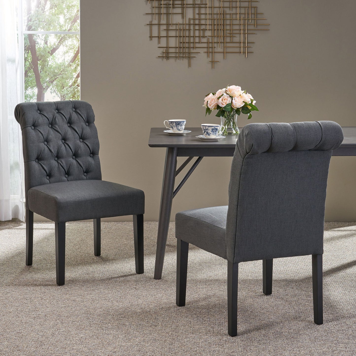 Broxton - Tuft Dining Rolltop Chairs With Button Tufted Backrest (Set of 2) Noble House
