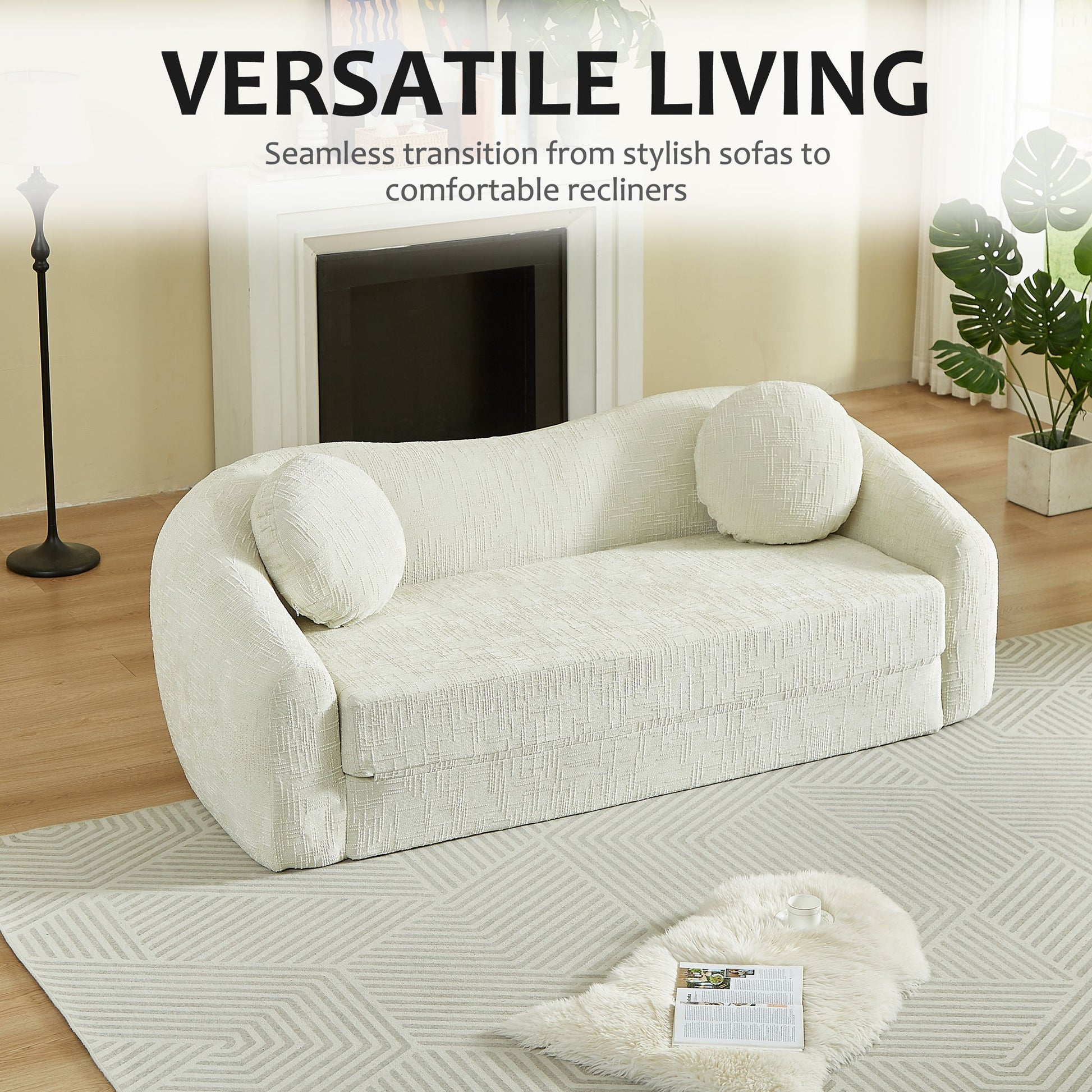 Curved Convertible Sofa, 2 In 1 Frameless Folding Sofa Bed With Pull Out Base And Deep Seat Home Essentials